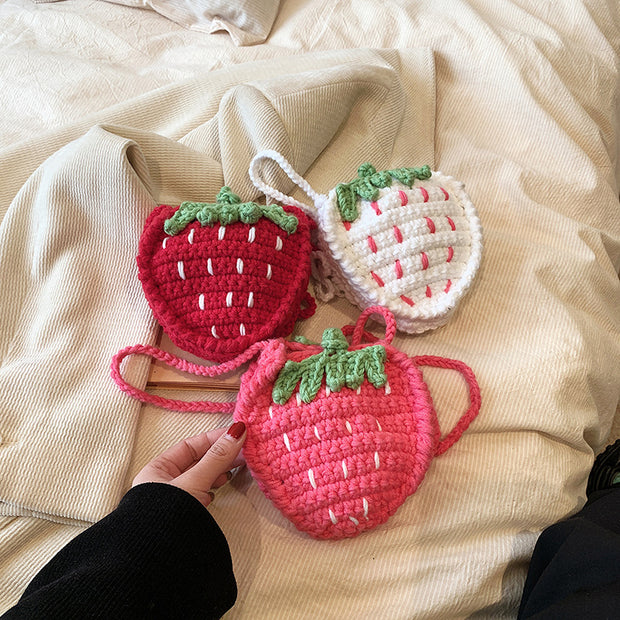 Handmade Knitted Children's Wool Cute Strawberry Crossbody Bag