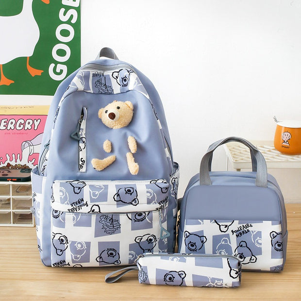 Elementary And Middle School Student Schoolbags Women's Cute Bear Lunch Box Three-piece Set