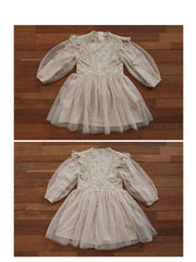 French Lantern Sleeve Tulle Dress For Children Girls