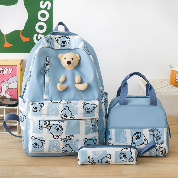 Elementary And Middle School Student Schoolbags Women's Cute Bear Lunch Box Three-piece Set