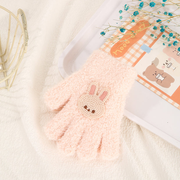 Children's Gloves Autumn And Winter New Warm Cold-proof Fleece Cute Cartoon Bear Five Fingers