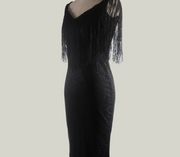 Explosion models sexy black sequins V-neck sleeveless slim dress long skirt