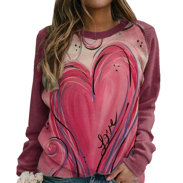 Women's Loose-fitting Casual Round-neck Long-sleeved Printed T-shirt