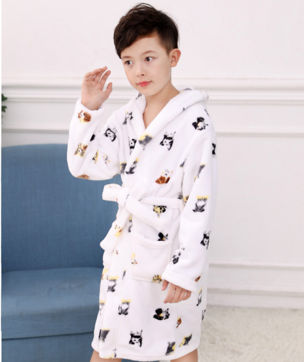 Children's Nightgown Boy's Bathrobe Flannel Thickened Coral Fleece Pajamas Home Service