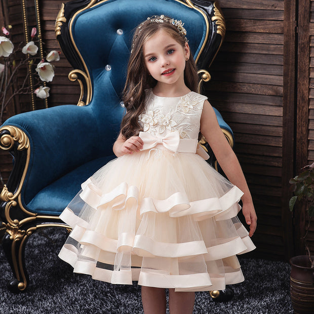 Girls Sleeveless Princess Cake Mesh Dress