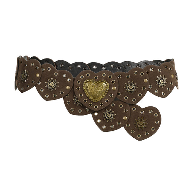 Women's Retro Heart Buckle Stitching Belt