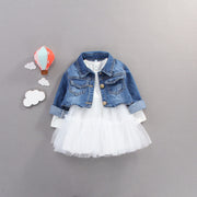 Princess Blue Girls ClothingsJeans Outfits Lace Shirt Baby Set Dress