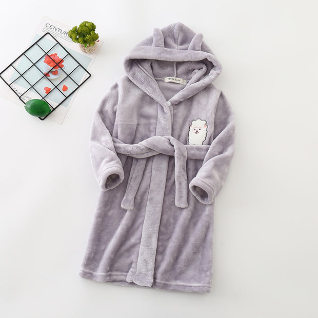 Flannel Bathrobe Boys' Home Wear With Hood