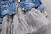 Princess Blue Girls ClothingsJeans Outfits Lace Shirt Baby Set Dress