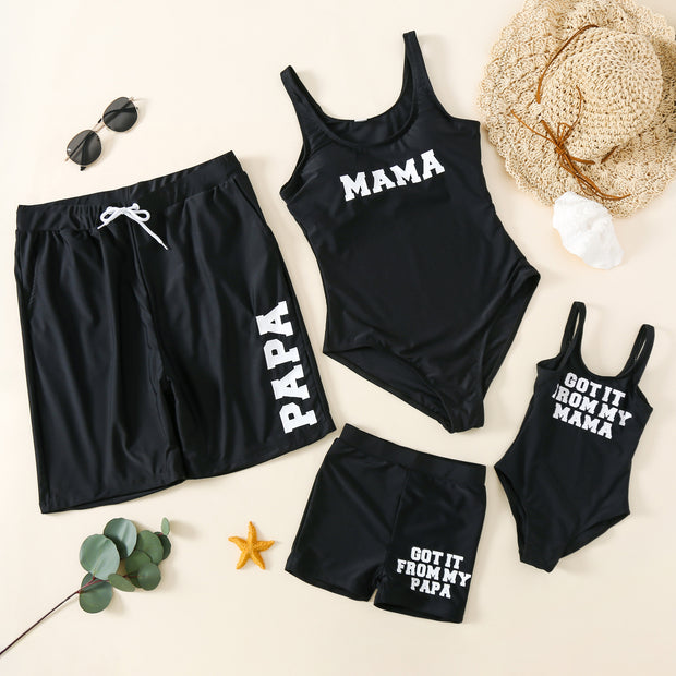 European and American words mother and child swimsuit beach swimsuit