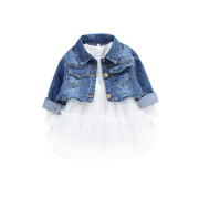 Princess Blue Girls ClothingsJeans Outfits Lace Shirt Baby Set Dress