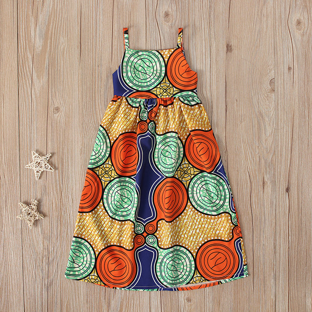 Children's Bohemian Sleeveless Sling Halter Dress