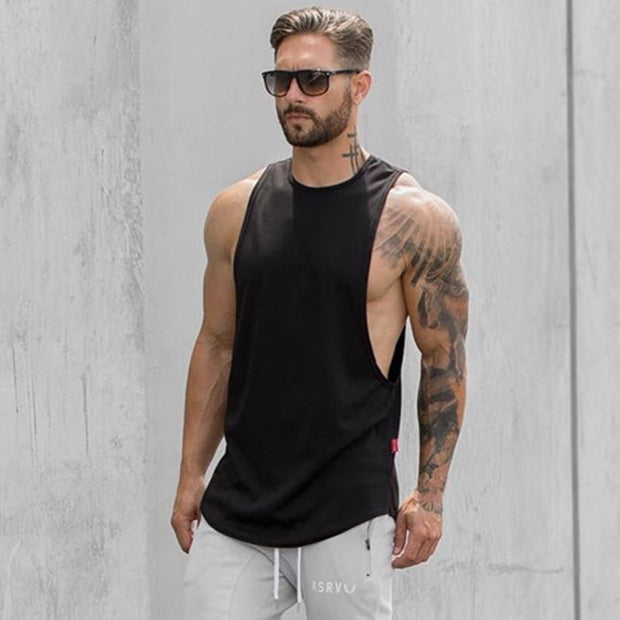 Men Long Tank Muscle Workout T-Shirt  Bodybuilding Gym Athletic Training Sports Tops