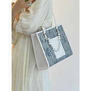 Sea Salt Blue Figured Cloth Large Capacity Commuter Tote