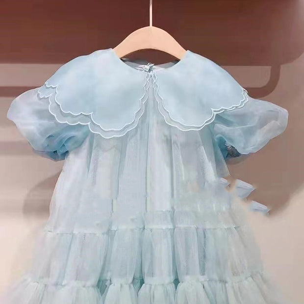 High-quality Children's Western-style Puff Sleeve Blue Skirt