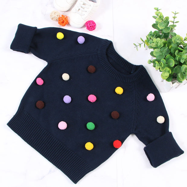 Cardigan Girls Winter Kids Sweater Balls Design Baby Knitted Cardigans Casual Toddler Boys Sweater Woolen Fleece Girls Sweater