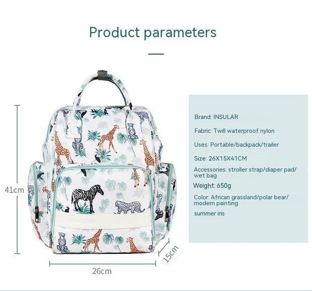 Fashion Waterproof Printed Nylon Multi-functional Large Capacity Backpack Portable Mummy Bag