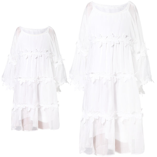 White Holiday Dress For Mother And Child