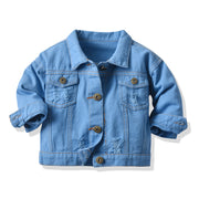 Children's Multicolor Tie-Dyed Denim Jacket With Lapels And Long Sleeves