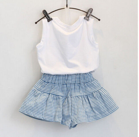 Girls Fashion Clothes Set Short Sleeve Shirt Short Skirt 2 Piece