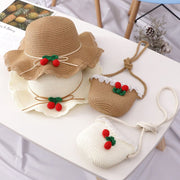 Girl Cherry Straw Hat Bag Set Princess Hat Beach Hat Sun Hat