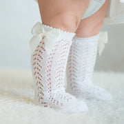 Cute Girls Knee High Socks Bows Cotton Breathable Soft Children Socks Hollow Out Non-slip Newborn Infant Long Socks