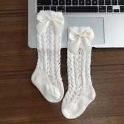 Cute Girls Knee High Socks Bows Cotton Breathable Soft Children Socks Hollow Out Non-slip Newborn Infant Long Socks