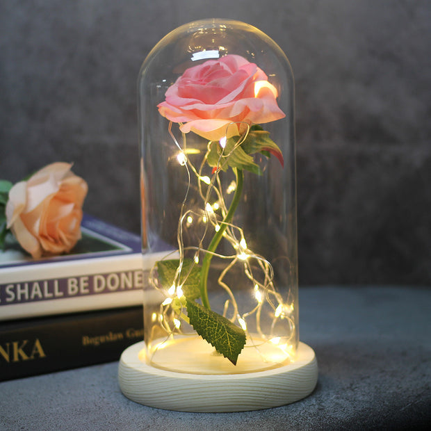 Mothers Day Wedding Favors Bridesmaid Gift Immortal Simulation Rose Glass Cover Luminous Led Ornament