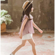 Girls Summer New Style Little Girl Fashionable Suit Children Western Style Short-Sleeved Children's Clothing Big Girl Two-Piece Trend