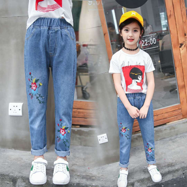 Spring And Autumn Girls Jeans Pants Girls Loose Jeans Pants