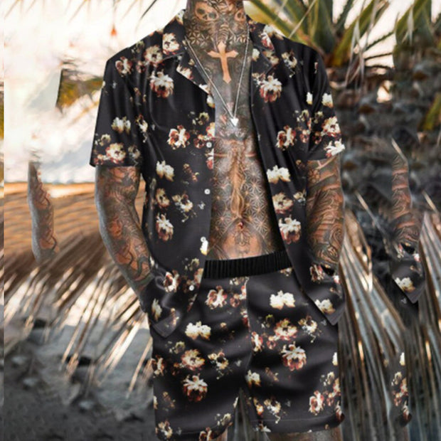 Floral Shirt Beach Two Piece Suit New Fashion Men Sets