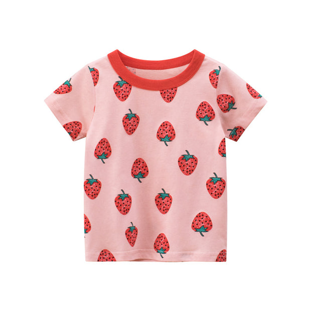 New Girls Strawberry Short-Sleeved T-Shirt Wholesale