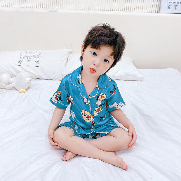 Children's Pajamas Set Cartoon Printed Silk Home Service