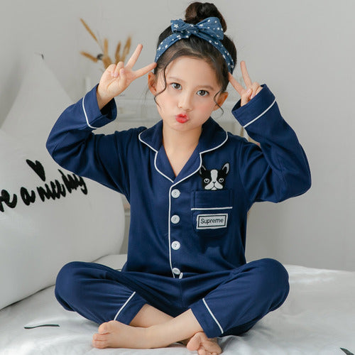 Children's Clothing Girls Cute Printing Long-sleeved Home Wear, Big Children's Thin Cotton Pajamas Set