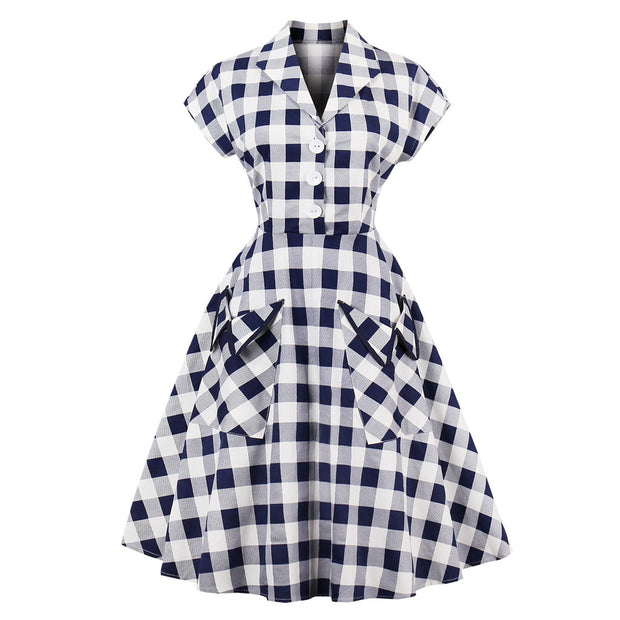 Retro Dress With Short Sleeve Pockets