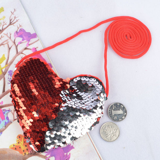 Sequined lanyard bag love children's coin purs