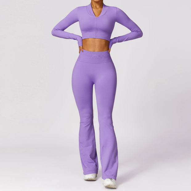 Women's Casual Tight Seamless Long-sleeved Trousers Yoga Clothes Suit