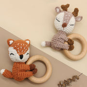 Handmade Crochet Fox Elk Rattle Toy Baby Molar Teether