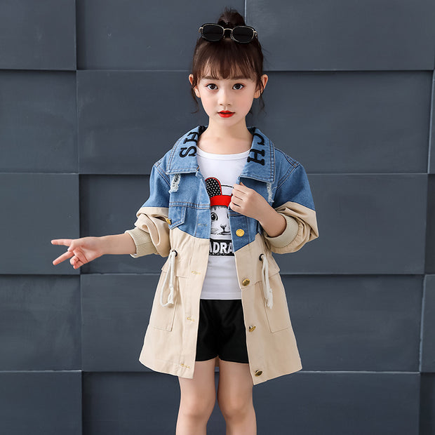 Fashion Simple Children's Denim Trench Coat