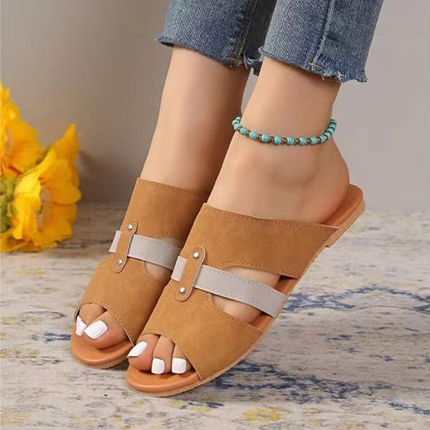 New Fish Mouth Sandals With Belt Buckle Design Summer Beach Shoes For Women Fashion Casual Low Heel Flat Slides Slippers