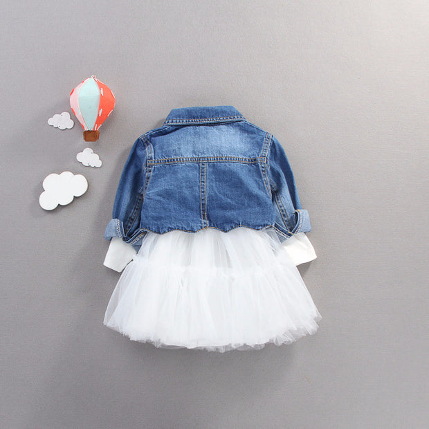 Princess Blue Girls ClothingsJeans Outfits Lace Shirt Baby Set Dress