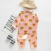 Long sleeve ice silk bear pajamas set for boys and girls