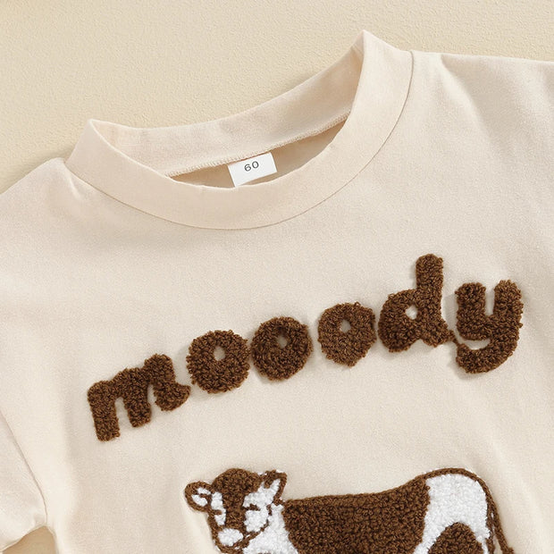 Children's Cow Element Embroidered Romper