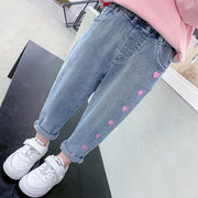 Girls' Casual Thin Love Stretch Jeans