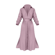 Women's Elegant Tied Solid Color Waisted Long-sleeved Shirt Dress