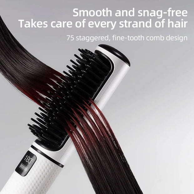 LCD USB Charging Straight Comb Negative Ion Lazy Hair Straightener Curly Hair Dual-use Broken Hair Finishing