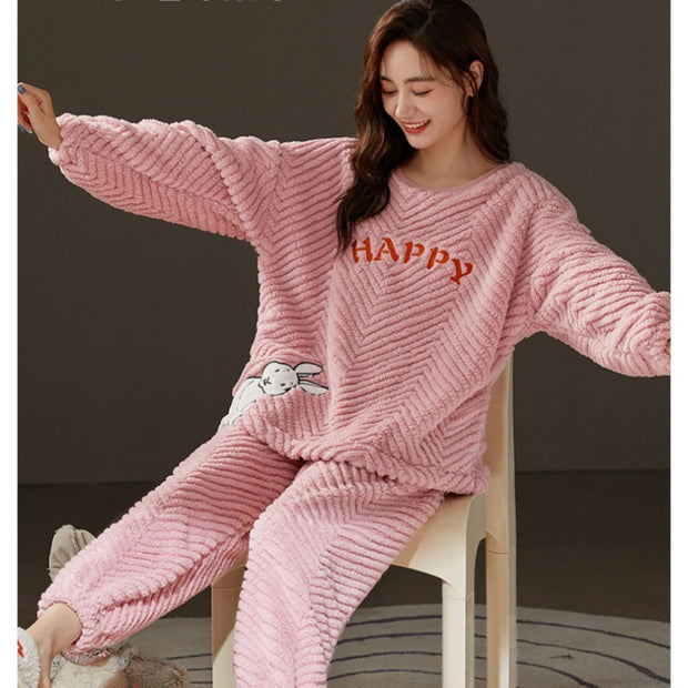 Couple Coral Fleece Thermal Pajamas Women's Long Sleeve Suit