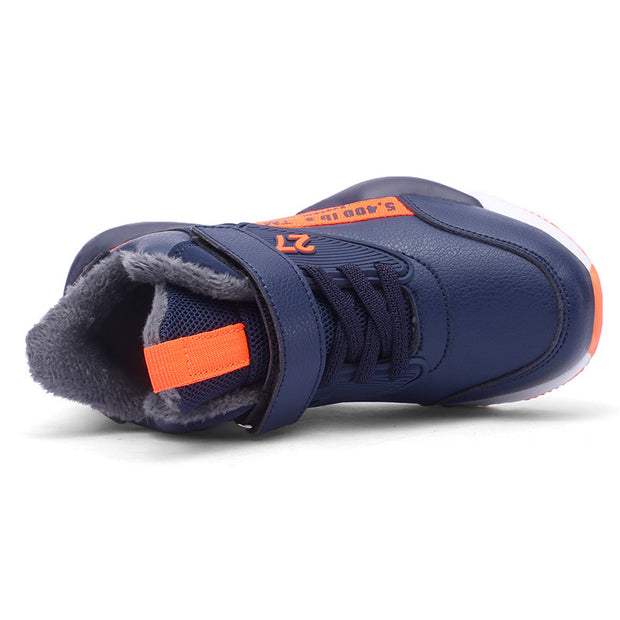 Children's mid-cut and velvet warm sports shoes