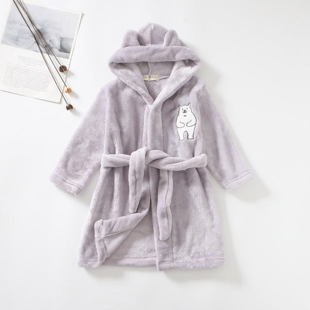 Flannel Bathrobe Boys' Home Wear With Hood