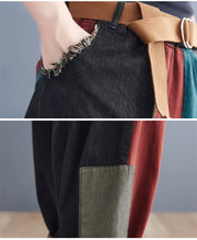 Personality Contrast Color Stitching Denim Trousers For Women